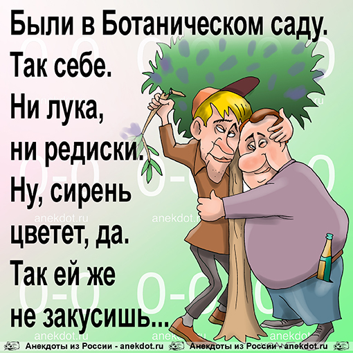 Были в Ботаническом саду. Так себе. Ни лука, ни редиски. Ну, сирень цветет, да. Так ей же не…