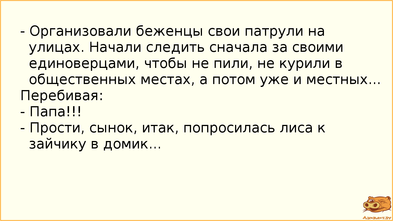 - Организовали беженцы свои патрули на улицах. Начали следить сначала за своими единоверцами, чтобы…