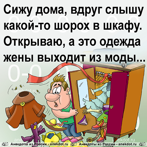 Сижу дома, вдруг слышу какой-то шорох в шкафу. Открываю, а это одежда жены выходит из моды.