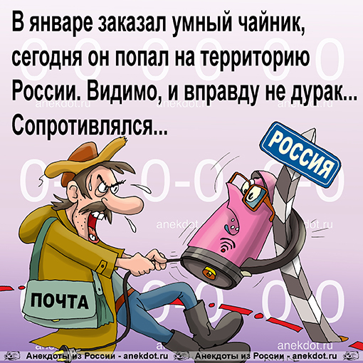 В январе заказал умный чайник, сегодня он попал на территорию России. Видимо, и вправду не дурак... Сопротивлялся...