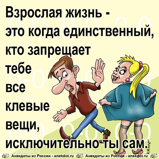 Взрослая жизнь - это когда единственный, кто запрещает тебе все клевые вещи, исключительно ты сам. 