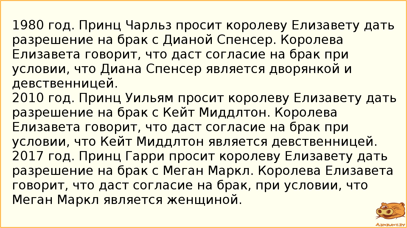 1980 год. Принц Чарльз просит королеву Елизавету дать разрешение на брак с Дианой Спенсер. Королева…