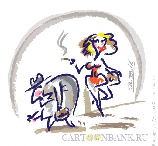 Карикатура: - Мужчина, угоститесь дамой с сигареткой!, Бондаренко Дмитрий