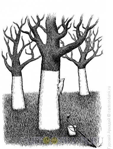 Карикатура: Побелка деревьев, Гурский Аркадий