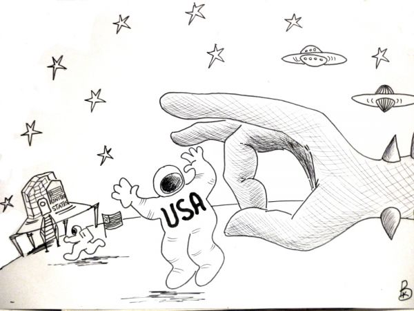 Карикатура: Изгнание американцев с Луны, Валерий Каненков