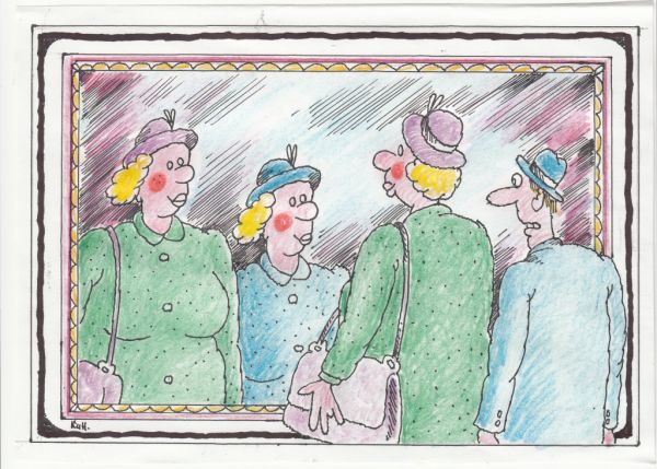 Карикатура: Муж ,жена и зеркало, Николай Кинчаров