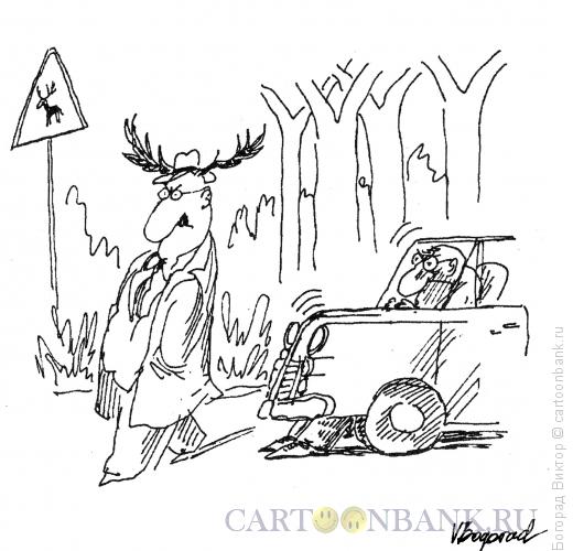 Карикатура: " Осторожно, лоси!", Богорад Виктор