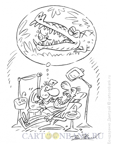 Карикатура: Зубной врач (ч/б), Бондаренко Дмитрий