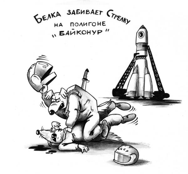 Карикатура: Белка и Стрелка, Сергей Корсун
