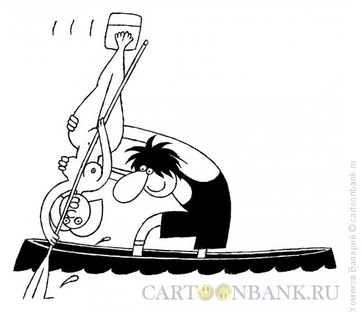 Карикатура: Гребля девушкой с веслом, Хомяков Валерий