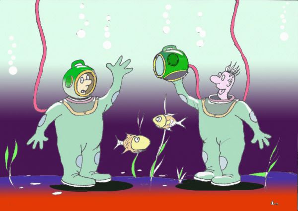 Карикатура: Встреча под водой, Николай Кинчаров