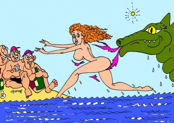 Карикатура: Убегающая по волнам, Валерий Каненков