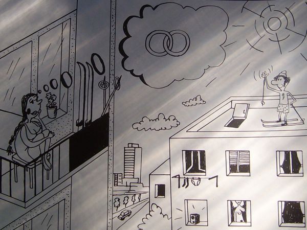 Карикатура: Девушка с 5го этажа, Петров Александр