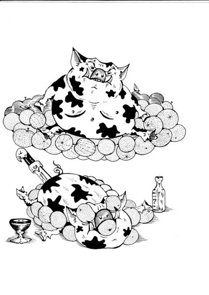 Карикатура: свинья и апельсины., константин мухоморов