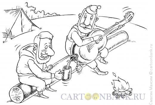 Карикатура: Барды с гитарой-бутылкой, Смагин Максим