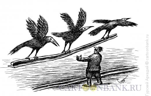 Карикатура: птицы с рельсой, Гурский Аркадий