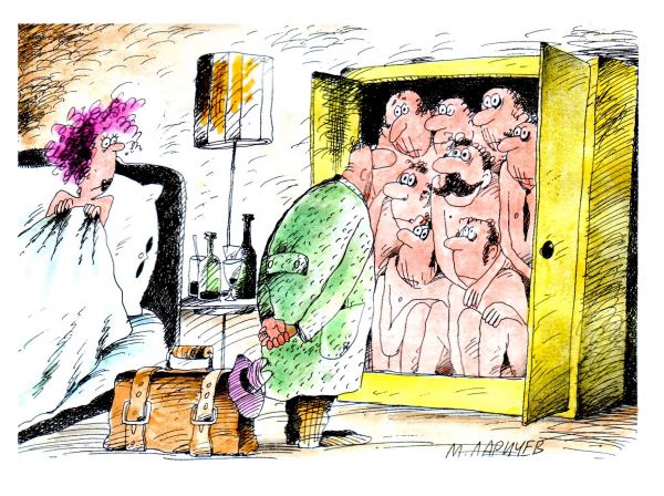 Карикатура: группа товарищей, михаил ларичев