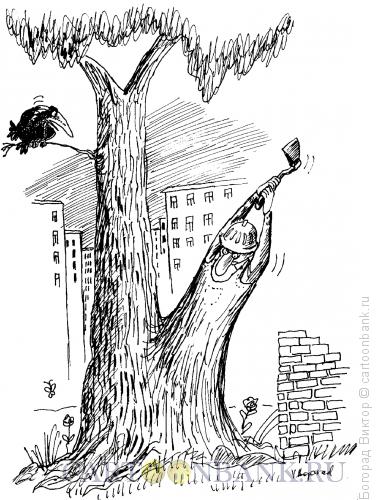 Карикатура: Вырубка зеленых насаждений в городе, Богорад Виктор