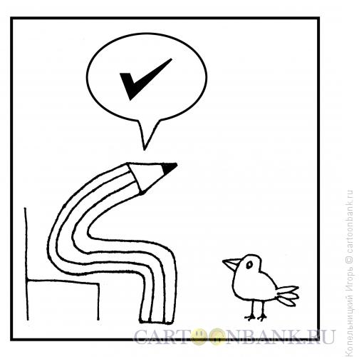 Карикатура: карандаш и птица, Копельницкий Игорь