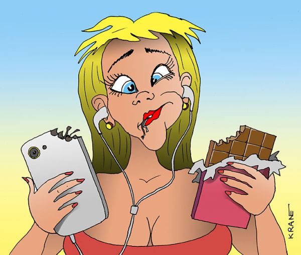 Карикатура: Смартфон ультра тонкий, супер вкусный, Евгений Кран