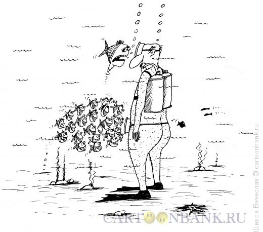 Карикатура: Аквалангист и 2 маски, Шилов Вячеслав