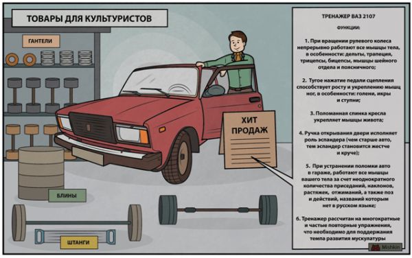 Карикатура: ВАЗ 2107 - мечта культуриста, Mishkin