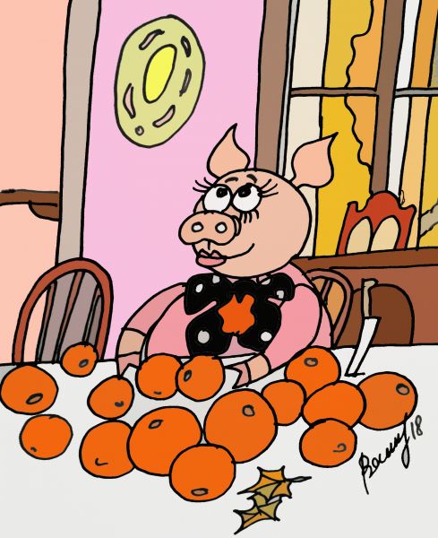 Карикатура: Свинка и апельсины, Величко Юрий
