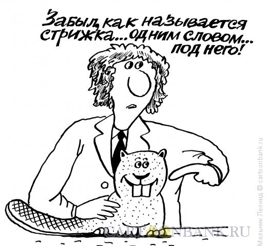 Карикатура: У цирюльника, Мельник Леонид