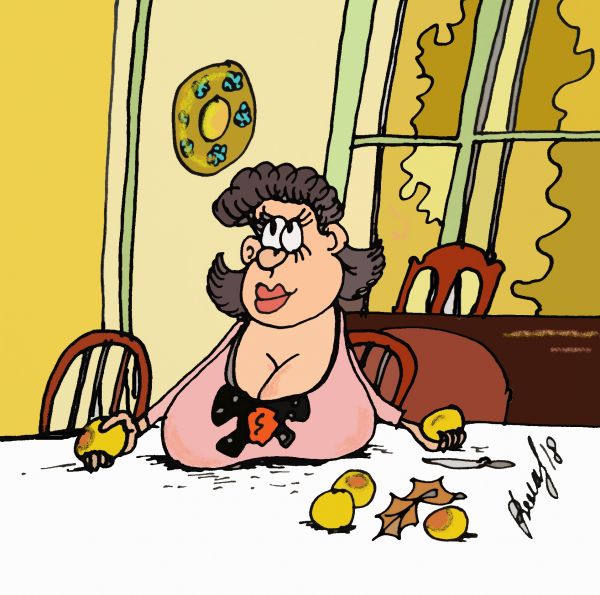 Карикатура: Девушка с персиками, Величко Юрий
