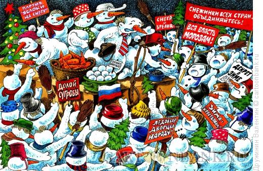 Карикатура: Снеговики на митинге, Дружинин Валентин