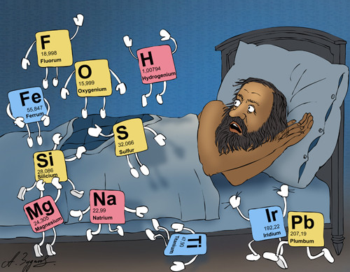 Карикатура: Кошмарный сон Менделеева, Александр Зудин