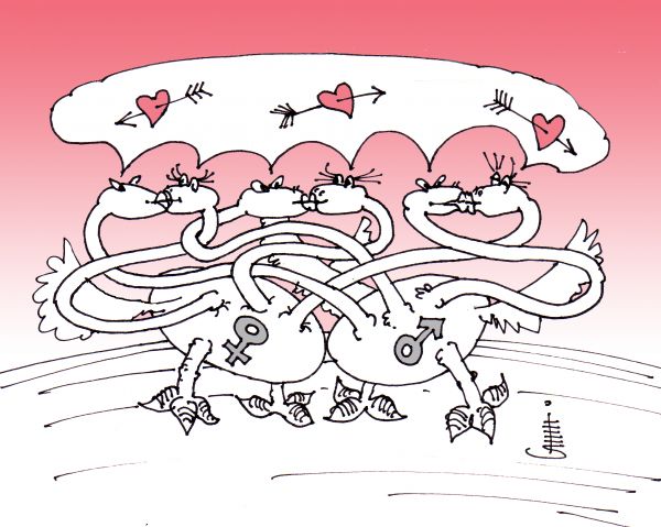 Карикатура: Тройной поцелуй одновременно, Юрий Санников
