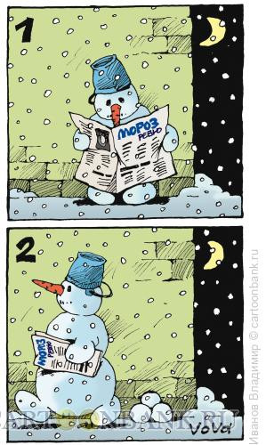 Карикатура: Снеговик и снежки, Иванов Владимир