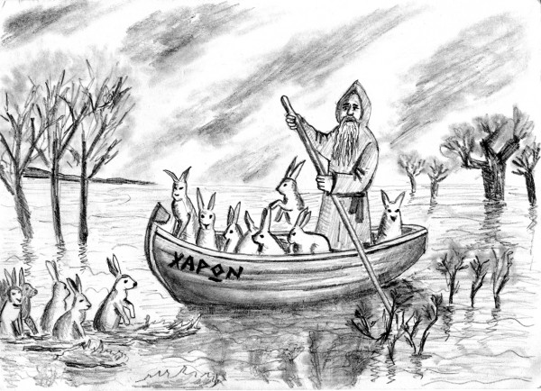Карикатура: Дедушка Харон и зайцы, Юрий Жиловец