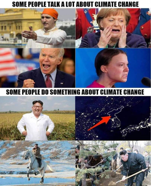 Мем: Кто-то разглагольствовает об изменении климата. Кто-то делает что-то для изменения климата.