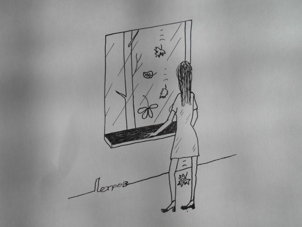 Карикатура: Женщина и осень, Петров Александр