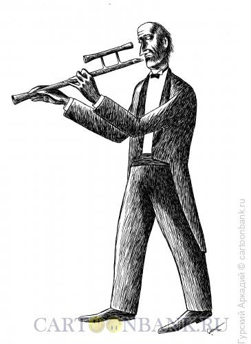Карикатура: музыкант с флейтой, Гурский Аркадий