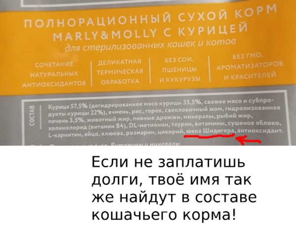 Мем: Имя в составе кошачьего корма